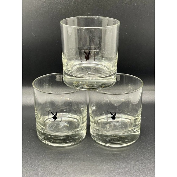 Vintage Playboy Bunny Hugh Hefner Rock Glass set of 3 - Picture 4 of 5